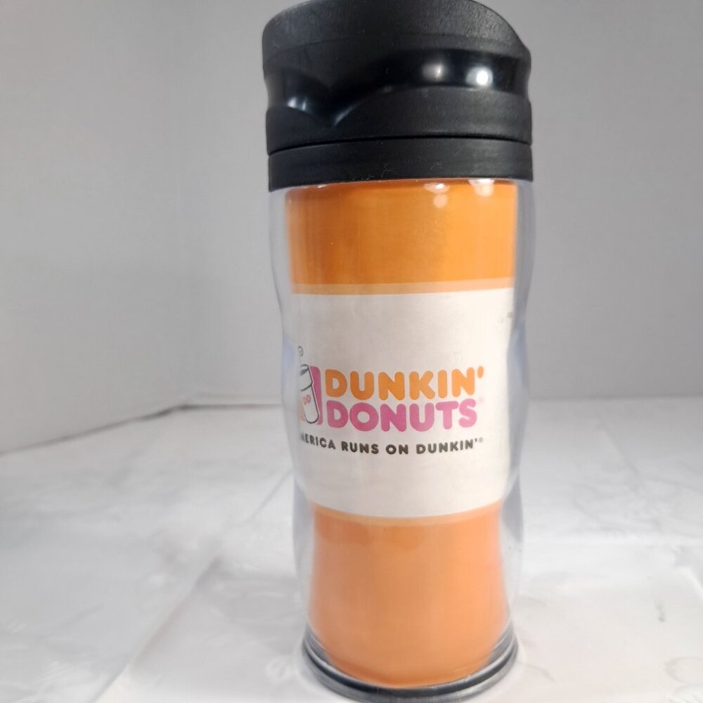 America Runs on Dunkin Donuts travel mug‎ insulated plastic tumbler cup Whirley